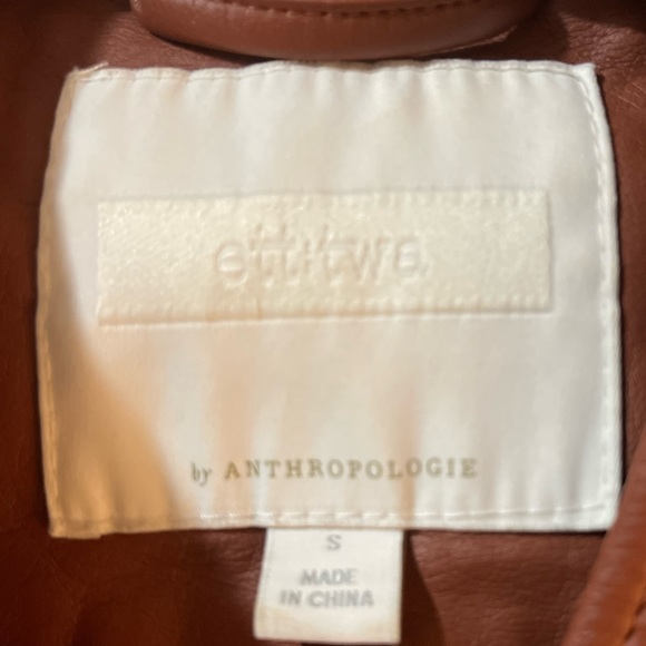 Women’s ETT TWA for Anthropologie Brown faux leather Moto Jacket, Size Small - Picture 4 of 7